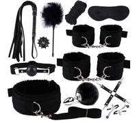 Coffret Cadeau De Couple Menottes D'EntraîNement Main Pied Ergonomique 12 PièCes, Accessoires D'éTirement DéCoratif à Queue Fluffy+Y12.6(Noir)