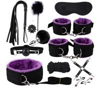 Coffret Cadeau De Couple Menottes D'EntraîNement Main Pied Ergonomique 12 PièCes, Accessoires D'éTirement DéCoratif à Queue Fluffy+Y12.6(Violet)