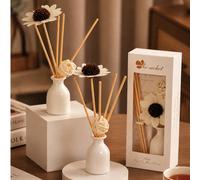 Coffret cadeau de diffuseur de parfum d'intérieur sans flamme pour vacances d'été (Huile d'aromathérapie + Bâtonnets diffuseurs en polyester + Fleurs artificielles) Parfum décoratif longue durée, conv