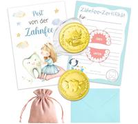 Coffret cadeau de fée des dents, pierre porte-bonheur, pièce de monnaie avec carte et enveloppe, pièce d'or de fée des dents, dent perdue, cadeau souvenir pour enfants, pour la première perte de dents