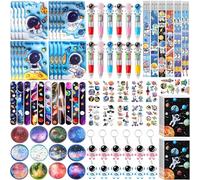 Coffret cadeau de fête avec mini carnet de notes, stylos à bille, crayons, bracelets, porte-clés, tatouages temporaires et sacs cadeaux pour fête d'anniversaire sur le thème de l'espace