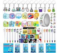 Coffret cadeau de fête scientifique avec mini carnets, stylo à bille, bracelets, porte-clés, autocollants et sac à friandises pour fête sur le thème de la science, fournitures de fête pour enseignants