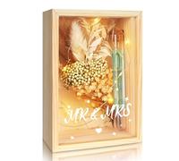 Coffret cadeau de mariage HOSSOM Cash avec fleurs séchées et lumière - Cadeau de mariage pour jeunes mariés, anniversaire et fiançailles, design moderne, matériaux haut de gamme, 16 x 11 x 5 cm