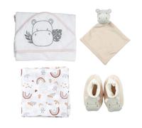 Coffret cadeau de naissance 4 pièces en coton sur le thème hippopotame