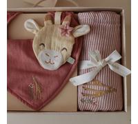 Coffret cadeau : Attache -sucette, Bavoir badana et Lange XL - Girafe