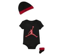 Coffret Cadeau de Naissance Bébé Garcon Jordan 3 Pièces Noir et Rouge Ensemble Body Bavoirs Bonnet et Chaussons