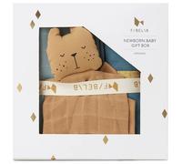 Coffret Cadeau de naissance Doudou Ours Caramel & langes bleus
