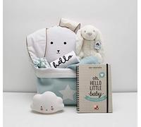 Coffret cadeau de naissance pour bébé unisexe/Cool Baby-Body manches longues et 7 cadeaux originaux pour bébé + panier de rangement mint avec étoile