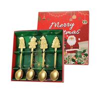 Coffret cadeau de Noël - Cuillères à café en acier inoxydable avec motif bonhomme en pain d'épices, couleur festive, cadeau créatif de vacances