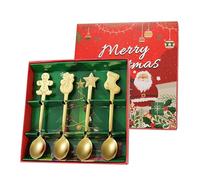 Coffret cadeau de Noël - Cuillères à café en acier inoxydable avec motif bonhomme en pain d'épices, couleur festive, cadeau créatif de vacances