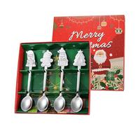 Coffret cadeau de Noël - Cuillères à café en acier inoxydable avec motif bonhomme en pain d'épices, couleur festive, cadeau créatif de vacances