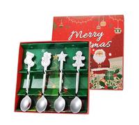 Coffret cadeau de Noël - Cuillères à café en acier inoxydable avec motif bonhomme en pain d'épices, couleur festive, cadeau créatif de vacances