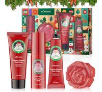 Coffret Cadeau de Noël Lot de 4 Pièces Coffret Bain et Crop, con Mini Crèmes Mains et Crèmes pour le Corps, Spray Parfumé, Savon de Bain, Cadeau Parfait pour les Femmes