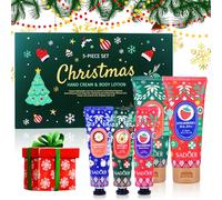Coffret Cadeau de Noël pour Femmes 5 pièces, LCDGTJ Crème Mains Réparatrices 3 * 30ml & Lotion pour le corps 2 * 100ml, Hydratante & Nourrissante Le Jour et La Nuit, Parfait pour Noël, Saint Valentin