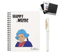 Coffret cadeau de papeterie sur le thème de la mélodie du piano musical, 1 carnet de notes à spirale à feuilles mobiles avec 1 stylo à bille pour bureau, école, étudiant, papeterie cadeau (musicien A)
