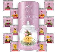 Coffret cadeau de roses de thé Teabloom - Assortiment de 12 fleurs de thé vert confectionnées à la main - Cartouche cadeau roses de thé sculpté