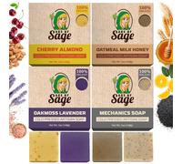 Coffret cadeau de savons naturels artisanaux hydratants froid Age of Sage pour femmes - 4 pi ces Parfum miel et lui : cerise, amande, lait d'av