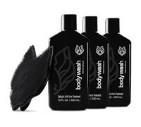 Coffret cadeau de soins de la peau avec brosse à récurer pour homme, système d'acné corporel, ensemble de douche avec 3 paquets de charbon de bois et poudre d'acide salicylique pour tous