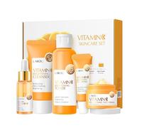 Coffret cadeau de soins de la peau pour adolescentes, vitamine C - Kit de 5 pièces de nettoyage et de soins doux de la peau avec nettoyant, tonique, sérum pour le visage, crème pour les yeux, crème