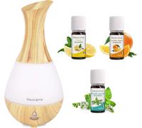 Coffret Cadeau Diffuseur Brumisateur + 3 X 10 Ml Huiles Essentielles Bio Distillées En France Citron, Menthe Poivrée, Orange Douce + Guide D'aromathérapie - Hebbd - Hect - Mearome