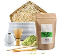 Coffret cadeau d'infusion de thé Matcha | Thé japonais Mary Rose | Accessoires d'infusion de Matcha: chawan, kusenaoshi, chasen, chashaku | 100g
