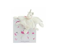 Coffret cadeau Doudou plat Licorne blanche et Argent 22 cm - Peluche douce bebe fille - Naissance, nouveau ne