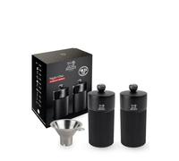 Coffret Cadeau - Duo De Moulins À Poivre Et À Sel Manuels Line Noir Mat 12 Cm Et Son Entonnoir En Inox Night Chic