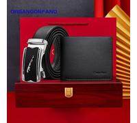 Coffret cadeau ensemble portefeuille haut de gamme Entreprise ceinture homme-Cadeaux de Noël -Couleur acier & noir