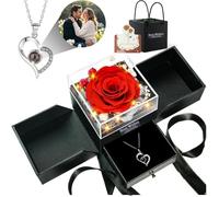 Coffret Cadeau Éternelles Fleurs - Collier Personnalisé avec Photo pour Femme, Mère, Épouse, Idéal Bouquet de Roses Préservées pour Saint-Valentin, Mariage, Anniversaire ou Noël, (Édition Éternelle)
