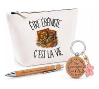 Coffret Cadeau Être ébéniste C'est la Vie | Trousse Coton, Stylo Bambou Gravé et Porte-Clés Bois | 3 Pièces Prêtes à Offrir | Remerciement Menuisier Menuisière Anniversaire Noël