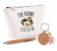 Coffret Cadeau Être notaire C'est la Vie | Trousse Coton, Stylo Bambou Gravé et Porte-Clés Bois | 3 Pièces Prêtes à Offrir | Remerciement Juriste Anniversaire Noël