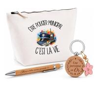 Coffret Cadeau Être Policier Municipal C'est la Vie | Trousse Coton, Stylo Bambou Gravé et Porte-Clés Bois | 3 Pièces Prêtes à Offrir | Remerciement Agent de la Force Publique Anniversaire Noël