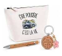 Coffret Cadeau Être policière C'est la Vie | Trousse Coton, Stylo Bambou Gravé et Porte-Clés Bois | 3 Pièces Prêtes à Offrir | Remerciement Agent de la Force Publique Anniversaire Noël