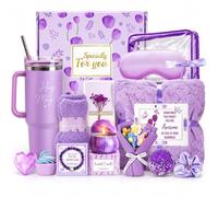 Coffret Cadeau Femme Avec Gobelet Isotherme, Bougie Et Bouquet Violet (Purple)