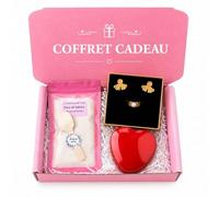 Coffret Cadeau Femme Bien-être - Poudre parfumée Fleur de Sakura + Bijoux (Boucle d'oreille & Bague Quartz Rose) + Bougie Senteur Sakura - Cadeau Original élégant