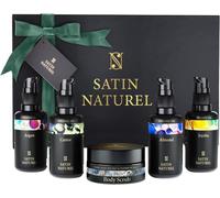 Coffret Cadeau Femme - Huile Argan + Ricin + Amande + Huile De Jojoba + Gommage Corps - Idee Cadeau Femme - Coffret Beauté 5x30ml - Boite Cadeau - Satin Naturel[X25]