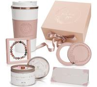 Coffret cadeau femme luxe 7pcs - bougie parfumée, mug isotherme étui cuir végétal, bracelet pierres naturelles, miroir de poche, boîte magnétique chic - idée anniversaire originale et utile