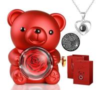 Coffret Cadeau Femme Ours en Rose avec Rose Éternelle, Ours en Rose avec Éternelle, Boîte à Bijoux Cachée Collier en Forme de Cœur, pour Fete des Grand Mere, Fête des Mères, Anniversaires, Mariages