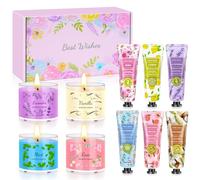 Coffret Cadeau Femme pour Saint-Valentin,Noël, Anniversaire, Fête Des Mères, 4 Bougies Parfumées et 6 Crèmes pour les Mains ,Cadeau Femme Pour Maman, Sœurs, Amies