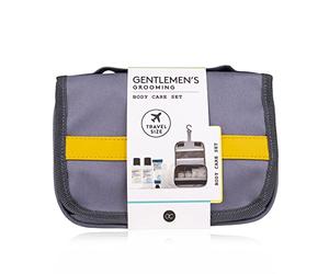 Coffret cadeau Gentlemen's Grooming d'Accentra, pour hommes, gel douche, shampooing, baume après-rasage et éponge filet dans une jolie trousse de toilette à suspendre