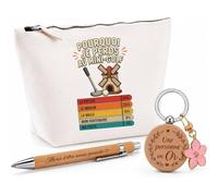 Coffret Cadeau Golf Miniature Pourquoi Je perds | Trousse Coton, Stylo Bambou Gravé et Porte-Clés Bois | 3 Pièces Prêtes à Offrir | Remerciement Anniversaire Noël