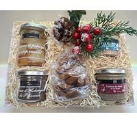 Coffret Cadeau Gourmand de Noël et Fêtes, Assortiment Salé et Sucré, Terrine de Noël, Caviar d'Aubergines de Provence, Ananas et Papaye au Sirop Vanille, Présentation Rectangulaire
