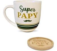 Coffret cadeau grande tasse et sous-tasse Le Café de Papy blanc et vert