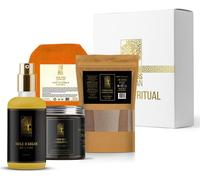 Coffret Cadeau Hammam- Huile D'argan Bio Du Maroc 30ml- Gommage Au Savon Noir À L'eucalyptus 200g- Gant De Gommage Corps Kessa Hammam, Ghassoul En Poudre 100gr[X81]