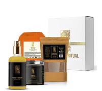 COFFRET CADEAU HAMMAM- Huile d'argan bio du Maroc 30ml- Gommage au Savon noir à l'Eucalyptus 200G- Gant de gommage corps Kessa Hammam, Ghassoul en poudre 100gr