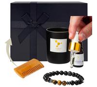 Coffret cadeau homme - GRAND Coffret Homme Original - cadeau anniversaire homme : Bougie Parfumée + Bracelet Diffuseur Huile Essentielle + huile essentielle (PATCHOULI)+ Peigne Bois
