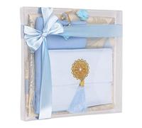 Coffret cadeau islamique, tapis de prière en velours, perles de prière, écharpe et livre de Yaseen, cadeaux parfaits pour la famille et l'Aïd, kl-bleu, 60 x 120 cm (Rechthoekig), Simple (islamique)