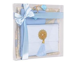 Coffret cadeau islamique, tapis de prière en velours, perles de prière, écharpe et livre de Yaseen, cadeaux parfaits pour la famille et l'Aïd, kl-bleu, 60 x 120 cm (Rechthoekig), Simple (islamique)