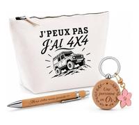 Coffret Cadeau J’Peux Pas j’AI 4x4 | Trousse Coton, Stylo Bambou Gravé et Porte-Clés Bois | 3 Pièces Prêtes à Offrir | Remerciement Baroudeur Baroudeuse Anniversaire Noël