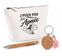 Coffret Cadeau J’Peux Pas j’AI Apnée | Trousse Coton, Stylo Bambou Gravé et Porte-Clés Bois | 3 Pièces Prêtes à Offrir | Remerciement Apnéiste Anniversaire Noël